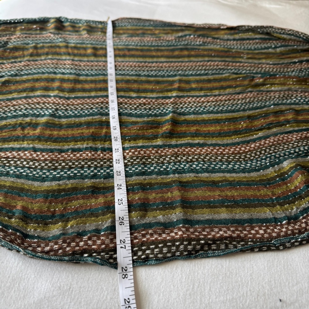 Striped Metallic Shimmer Fringe Shawl Scarf Green Brown Boho Chic Retro Artisan - Picture 8 of 8